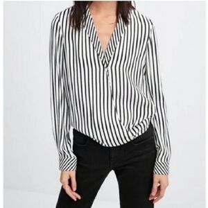 Zara trf Striped Surplice Crossover Blouse - S